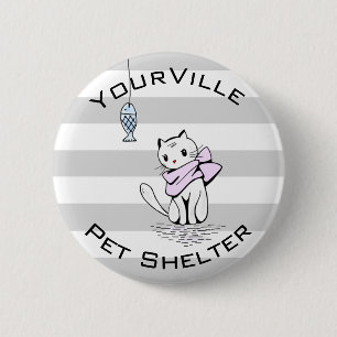 Badge Rond 5 Cm Chat et poisson blanc testé