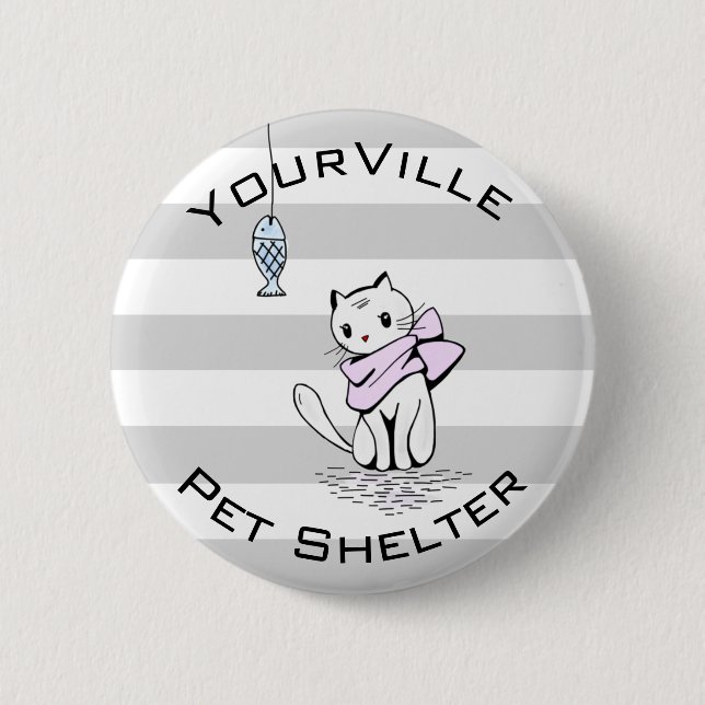 Badge Rond 5 Cm Chat et poisson blanc testé (Devant)
