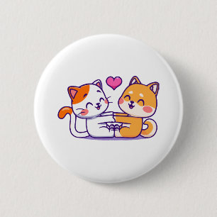 Badge Rond 5 Cm Chat Et Shiba Inu
