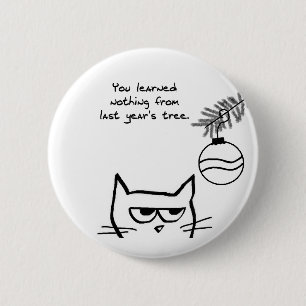 Badge Rond 5 Cm Chat fâché et l'arbre de Noël