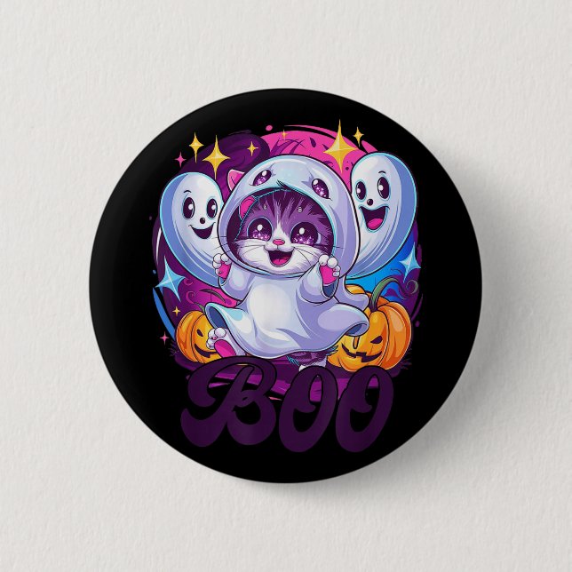 Badge Rond 5 Cm Chat fantôme Boo  (Devant)