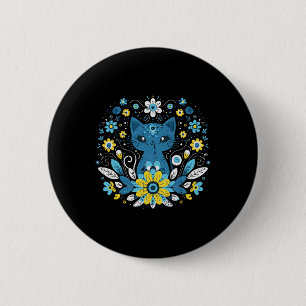 Badge Rond 5 Cm Chat Fleurs Bleu Jaune Ukraine Filles Ukrainiennes