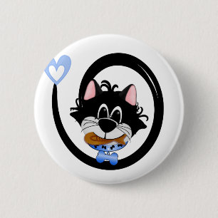 Badge Rond 5 Cm Chat frais de bleu