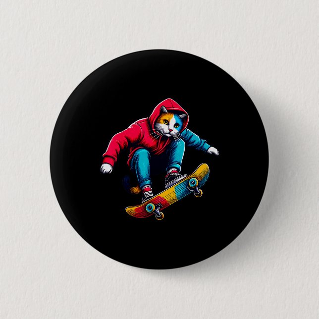 Badge Rond 5 Cm Chat funky cool Illustration pour amateur de chat  (Devant)