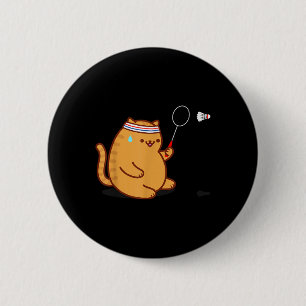 Badge Rond 5 Cm Chat Gras Drôle Jouant au Badminton 