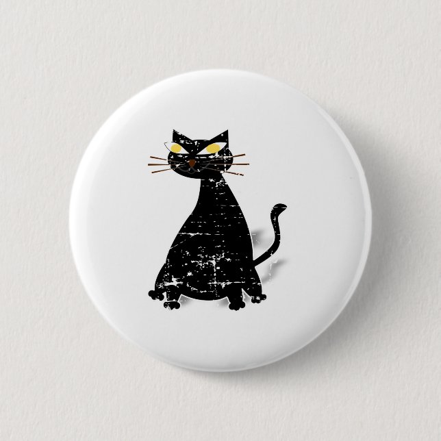 Badge Rond 5 Cm Chat gras noir désossé (Devant)
