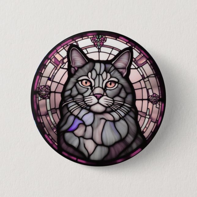 Badge Rond 5 Cm Chat gris  (Devant)