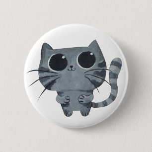 Badge Rond 5 Cm Chat gris mignon avec de grands yeux au beurre