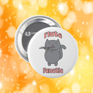 Badge Rond 5 Cm Chat Gris Mignon Fanatique de la Flûte Rose