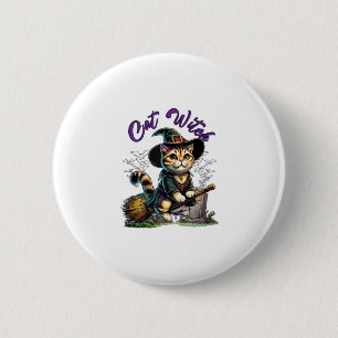Badge Rond 5 Cm Chat Halloween Costume de sorcière Fermier Famille