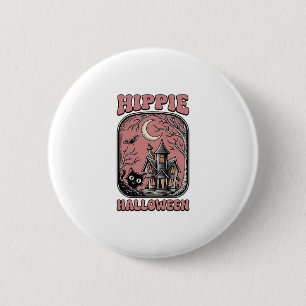 Badge Rond 5 Cm Chat Halloween Hippie Maison Hantée Design Vintage