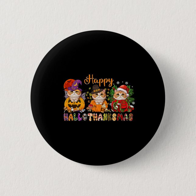 Badge Rond 5 Cm Chat Halloween Noël Joyeux Hallothanksmans Merci (Devant)