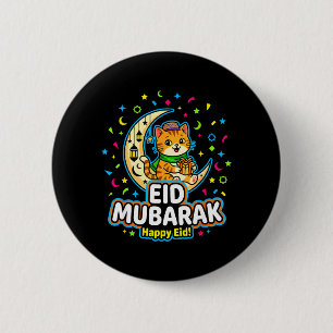 Badge Rond 5 Cm Chat heureux Eid Mubarak pour les enfants musulman