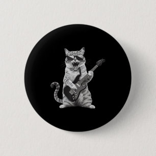 Badge Rond 5 Cm Chat Jouant Guitare Rock Star Rock And Roll Hommes