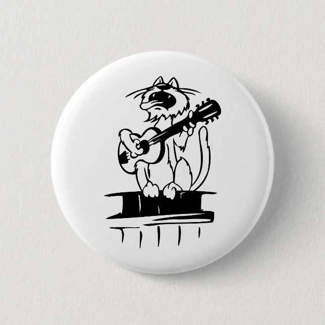 Badge Rond 5 Cm Chat jouant la guitare (Devant)