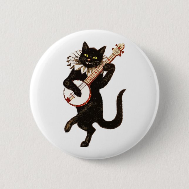 Badge Rond 5 Cm Chat Jouer au banjo (Devant)