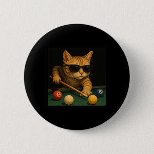 Badge Rond 5 Cm Chat Jouer Billard De Piscine Dans Le Salon Cool F