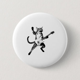 Badge Rond 5 Cm Chat Jouer Guitare Rock Et Roll Band Hommes Femmes