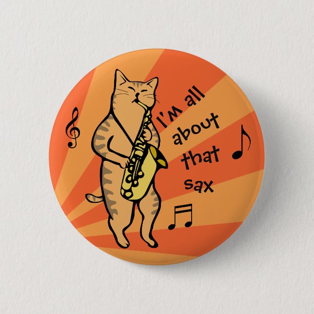 Badge Rond 5 Cm Chat Jouer Saxophone (Devant)