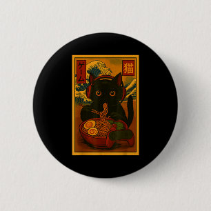 Badge Rond 5 Cm Chat joueur mangeant du Ramen à la japonaise