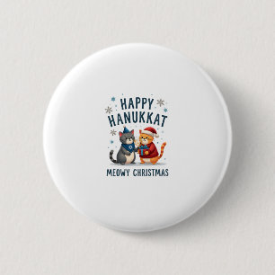 Badge Rond 5 Cm Chat Joyeux Noël Bonne Hanouka Juif Chrétien