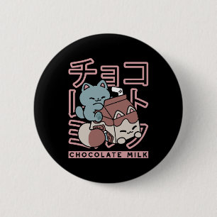 Badge Rond 5 Cm Chat Kawaii avec du Lait au Chocolat – Pop Art Jap