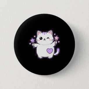 Badge Rond 5 Cm Chat Kawaii Clin d'œil Chat Magique Baguette Étoil
