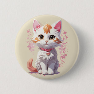 Badge Rond 5 Cm Chat Kawaii doux avec les grands yeux