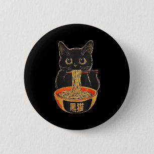 Badge Rond 5 Cm Chat Kawaii Mangeant Des Nouilles Ramen Cadeau Drô