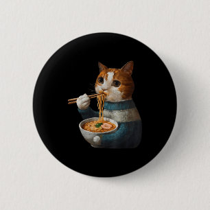 Badge Rond 5 Cm Chat Kawaii Mangeant Des Nouilles Ramen Drôle Cade
