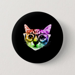 Badge Rond 5 Cm Chat Kitty Arc-En-Ciel Avec Gles