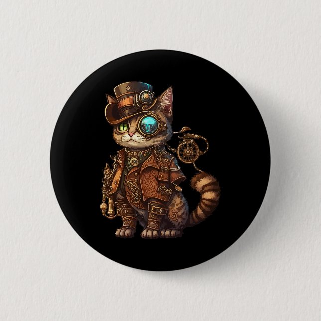 Badge Rond 5 Cm Chat Kitty Kitty Steampunk (Devant)