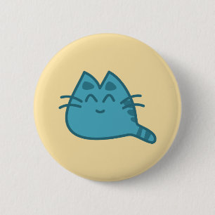 Badge Rond 5 Cm Chat Kitty souriant bleu