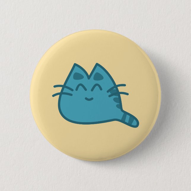 Badge Rond 5 Cm Chat Kitty souriant bleu (Devant)