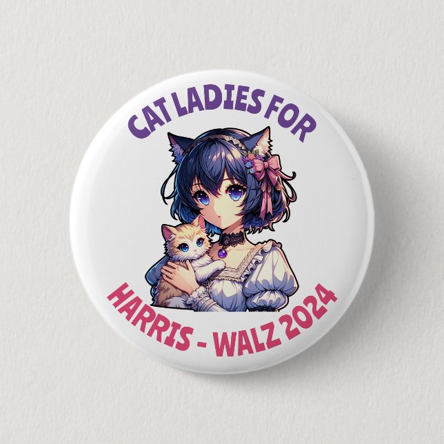 Badge Rond 5 Cm Chat Ladies for Harris and Walz Political Humour (Devant)
