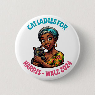 Badge Rond 5 Cm Chat Ladies for Harris and Walz Political Humour