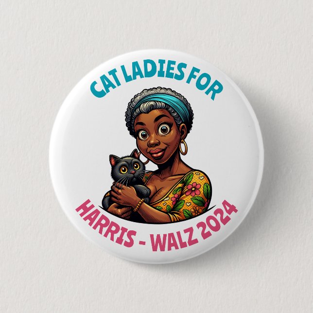 Badge Rond 5 Cm Chat Ladies for Harris and Walz Political Humour (Devant)