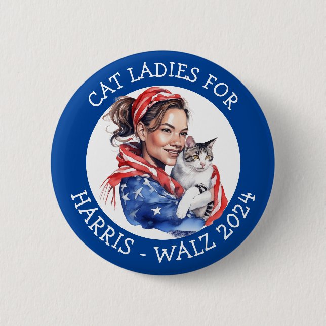 Badge Rond 5 Cm Chat Ladies for Harris and Walz Political Humour (Devant)