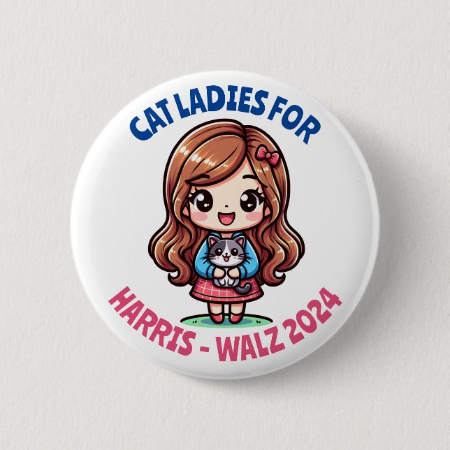Badge Rond 5 Cm Chat Ladies for Harris and Walz Political Humour (Devant)