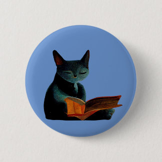 Badge Rond 5 Cm Chat lecture d'un livre