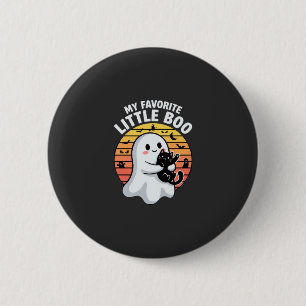 Badge Rond 5 Cm Chat Little Boo fantôme d'Halloween