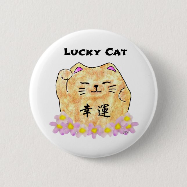 Badge Rond 5 Cm Chat Lucky (Maneki Neko) - "Chat Lucky" (Devant)
