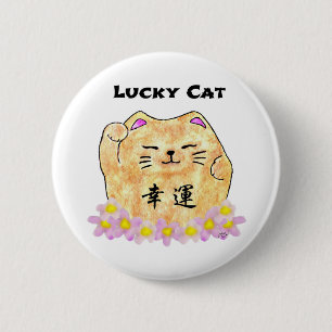 Badge Rond 5 Cm Chat Lucky (Maneki Neko) - "Chat Lucky"