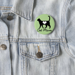 Badge Rond 5 Cm Chat Maman Chat Silhouette & Coeur