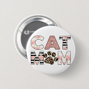 Badge Rond 5 Cm Chat Maman Rose Floral & Leopard Paw