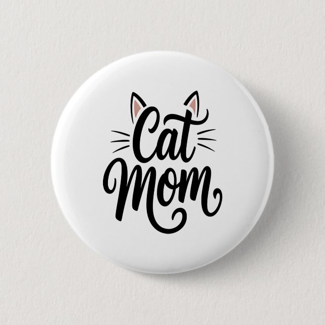 Badge Rond 5 Cm Chat Maman Whiskers et Oreilles (Devant)