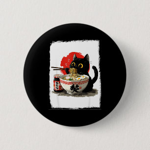 Badge Rond 5 Cm Chat Mangeant Des Ramen Drôle Japonais Kawaii Chat