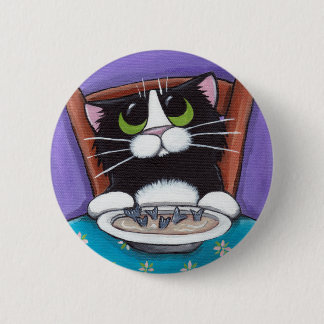 Badge Rond 5 Cm Chat mangeant le bouton de soupe