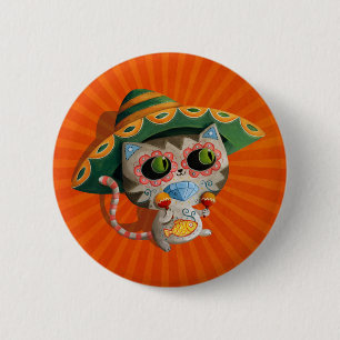 Badge Rond 5 Cm Chat mexicain avec le sombrero
