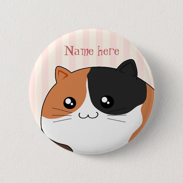 Badge Rond 5 Cm Chat mignon de minou de calicot de Kawaii (Devant)